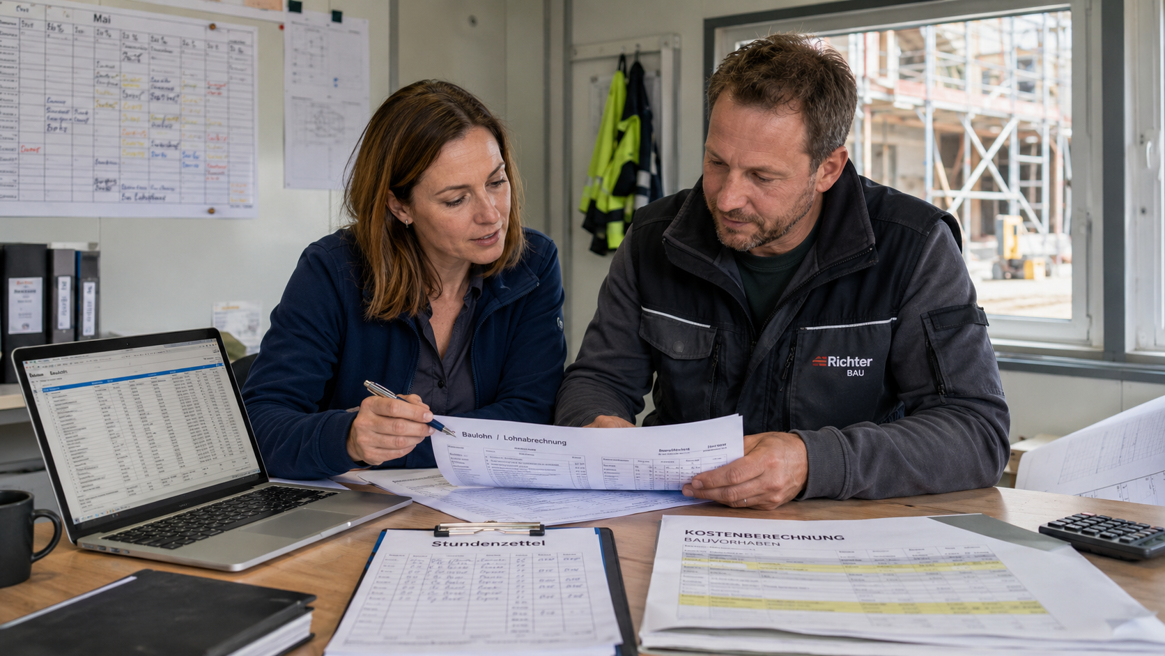 Baulohn im Handwerk mit Lohnabrechnung, Steuerunterlagen und Baukalkulation