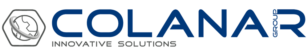 Logo für COLANAR GROUP mit einem Hexagon-Symbol, das eine Weltkugel und den Text "INNOVATIVE SOLUTIONS" zeigt.