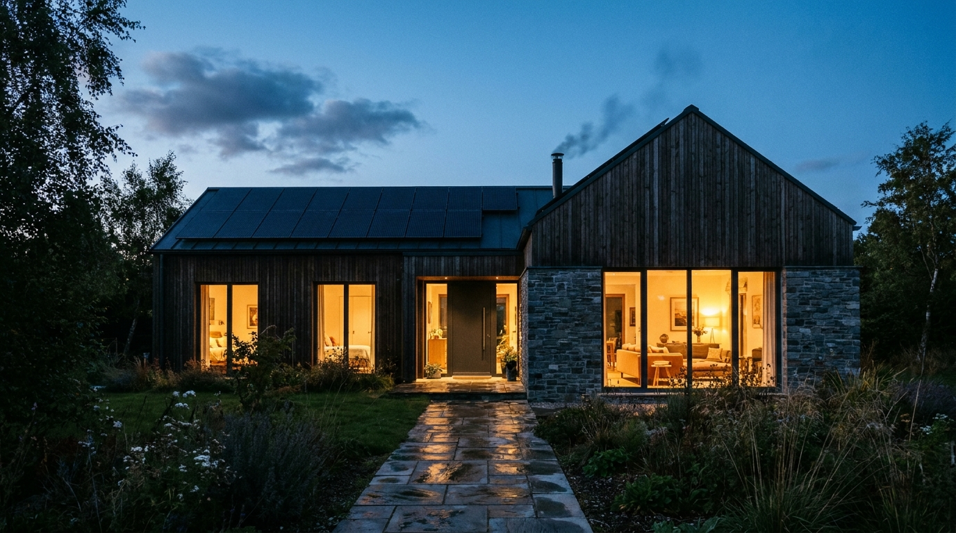 Modernes Wohnhaus in der Abenddaemmerung