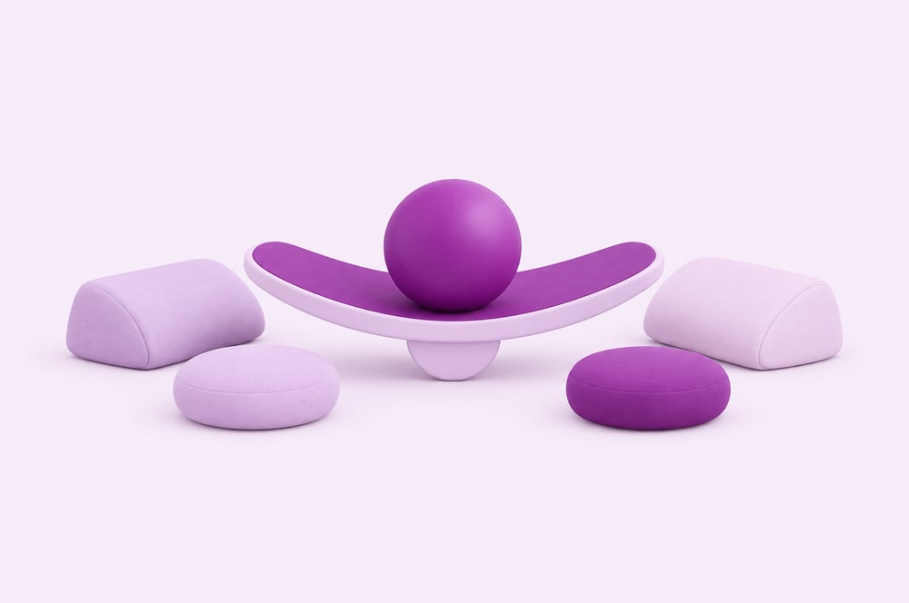 Illustration: Balancebrett mit Ball und Lagerungskissen