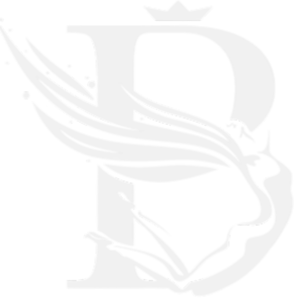 Weißes "B" mit Krone und fließenden, wellenförmigen Verzierungen.