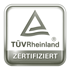 TÜV Rheinland ZERTIFIZIERT Logo auf silbernem Hintergrund.