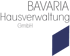 Logo der BAVARIA Hausverwaltung GmbH mit schwarzem Text und einer blauen, rautenförmigen Grafik.
