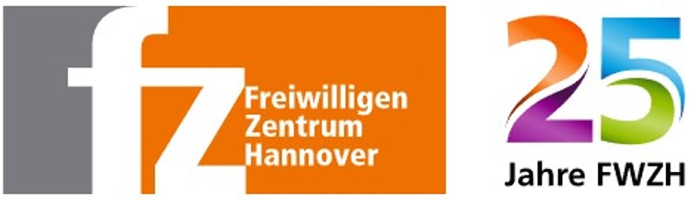 Logo: "Freiwilligen Zentrum Hannover" mit den Buchstaben "fz" und "25 Jahre FWZH" in bunten Farben.