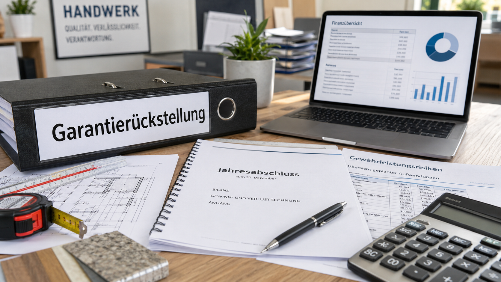 Garantierückstellung im Handwerk mit Steuerunterlagen, Jahresabschluss und Gewährleistungsrisiken