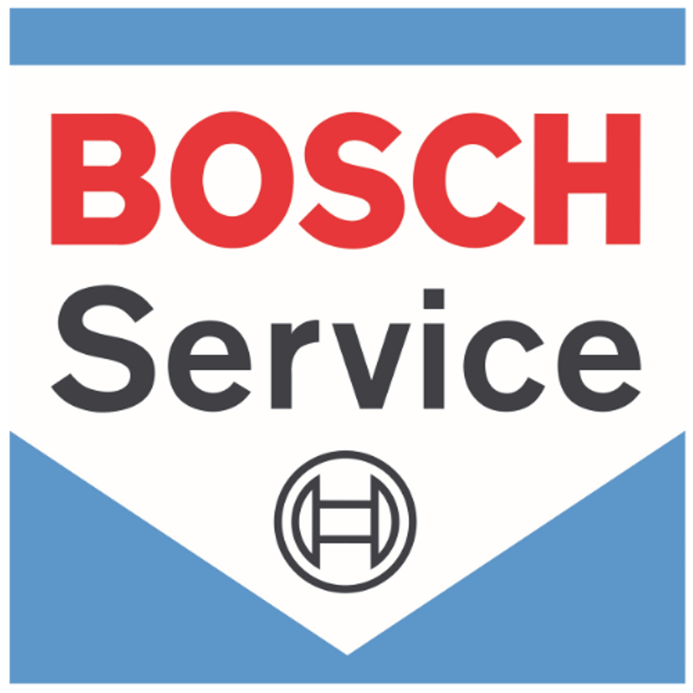 Bosch Service Logo mit rotem "BOSCH", schwarzem "Service" und Bosch-Symbol auf blau-weißem Hintergrund.
