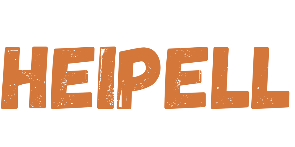 Das Wort "HEIPELL" in orangefarbenen, blockigen Großbuchstaben auf dunkelgrünem Hintergrund.