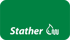 Grünes Logo mit weißem "Stather"-Schriftzug und stilisiertem Tropfen mit Wellenlinie.