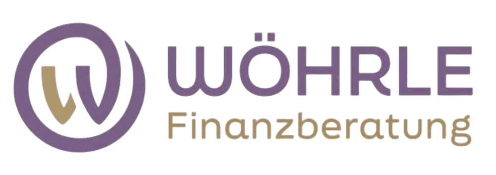 WÖHRLE Finanzberatung Logo mit lila "W" in einem Kreis und goldenem Text auf dunkelgrünem Hintergrund.