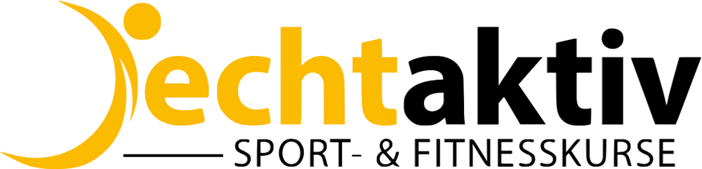 Logo mit dem Wort "echtaktiv" in Gelb und Schwarz und dem Text "SPORT- & FITNESSKURSE" darunter.