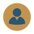Blaues Benutzer-Icon einer Person auf einem runden, goldfarbenen Hintergrund.