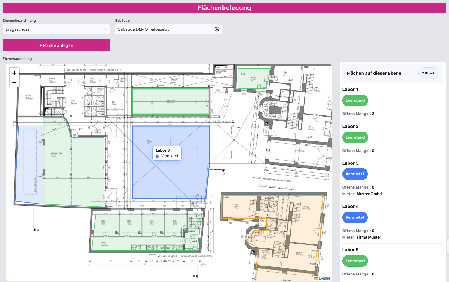 Flächenmanagement – Flächenbelegung im Plan