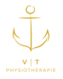 Goldener Anker über den Buchstaben „V | T“ und dem Wort „PHYSIOTHERAPIE“ auf dunkelgrünem Hintergrund.