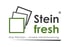 Stein fresh Logo: Drei übereinander liegende Quadrate in Grün, Grau, Schwarz; Text "Ihre Flächen - Unsere Verantwortung".