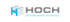 Logo von HOCH Die Stahlbauer an der Elz mit einem blau-weißen H-Stahlträger-Symbol auf schwarzem Grund.