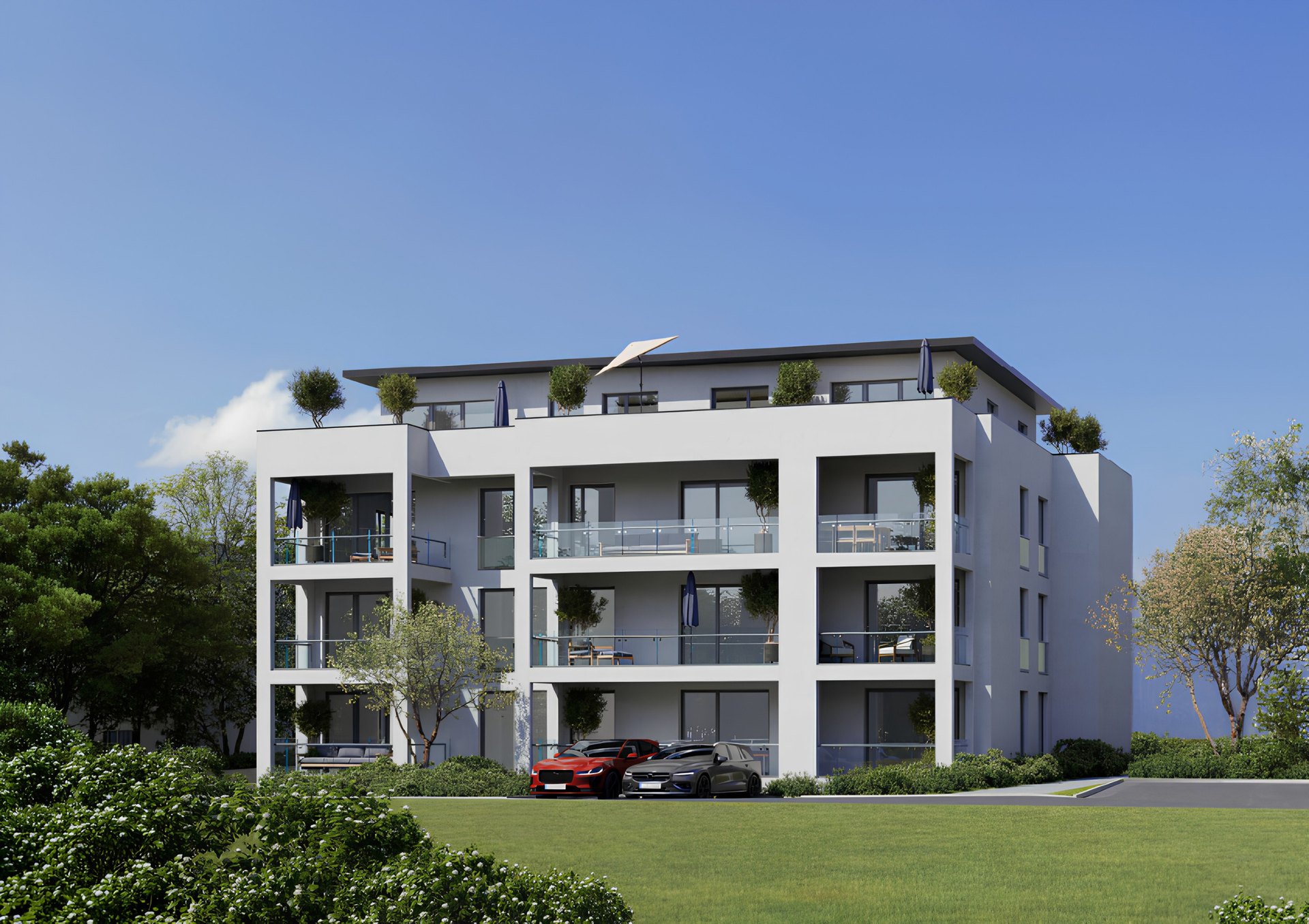 Neubau Rems Living in Schwäbisch Gmünd, Außenansicht mit Balkonen