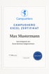 CampusHero Excel Zertifikat für Max Mustermann, bestätigt die erfolgreiche Teilnahme am Excel-Seminar.
