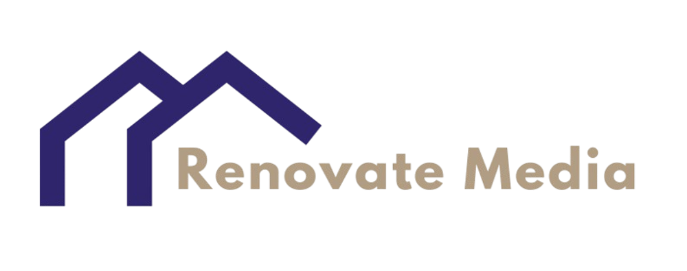 Lila Hausdach-Symbol neben dem Text "Renovate Media" auf dunklem Hintergrund.