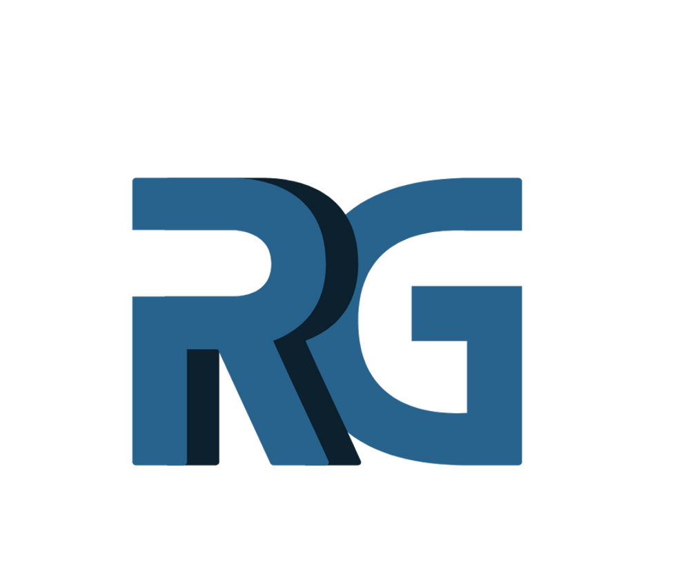 Blaues "R" und "G" mit einem weißen Glühbirnen-Symbol, das den rechten Teil des "G" ersetzt.