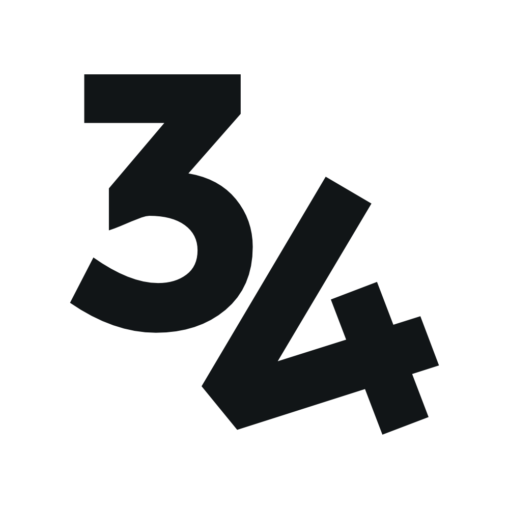 Die Ziffern "3" und "4" sind ineinander verschachtelt, wobei die "3" über der "4" liegt.