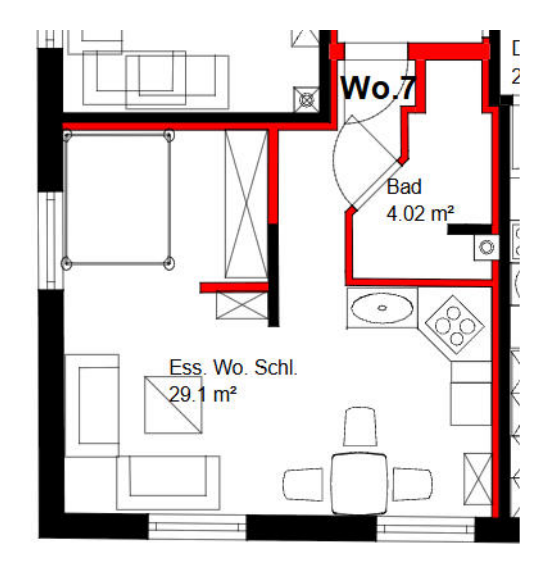 Grundriss WE 07 – 1,5-Zimmer-Wohnung, ca. 33,1 m²