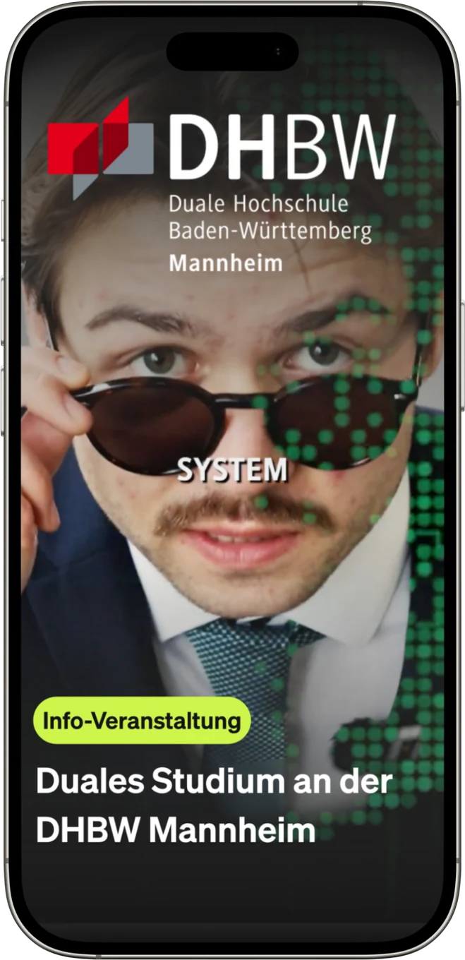Kampagnenanzeigen der EBZ Business School, der DHBW Mannheim und der Universität Duisburg-Essen auf Smartphones