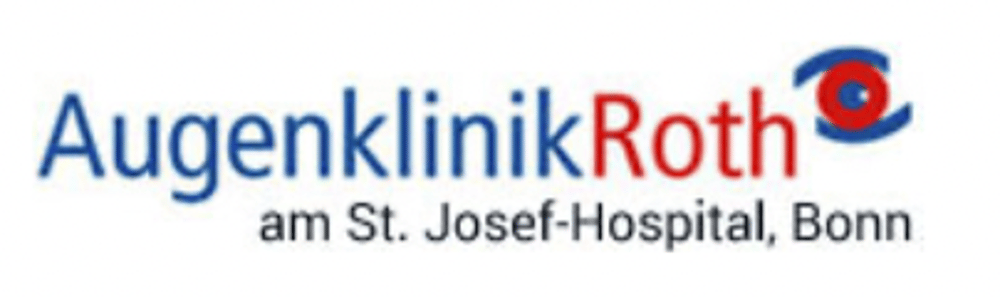 Logo der Augenklinik Roth am St. Josef-Hospital, Bonn mit stilisiertem Auge in Rot und Blau.