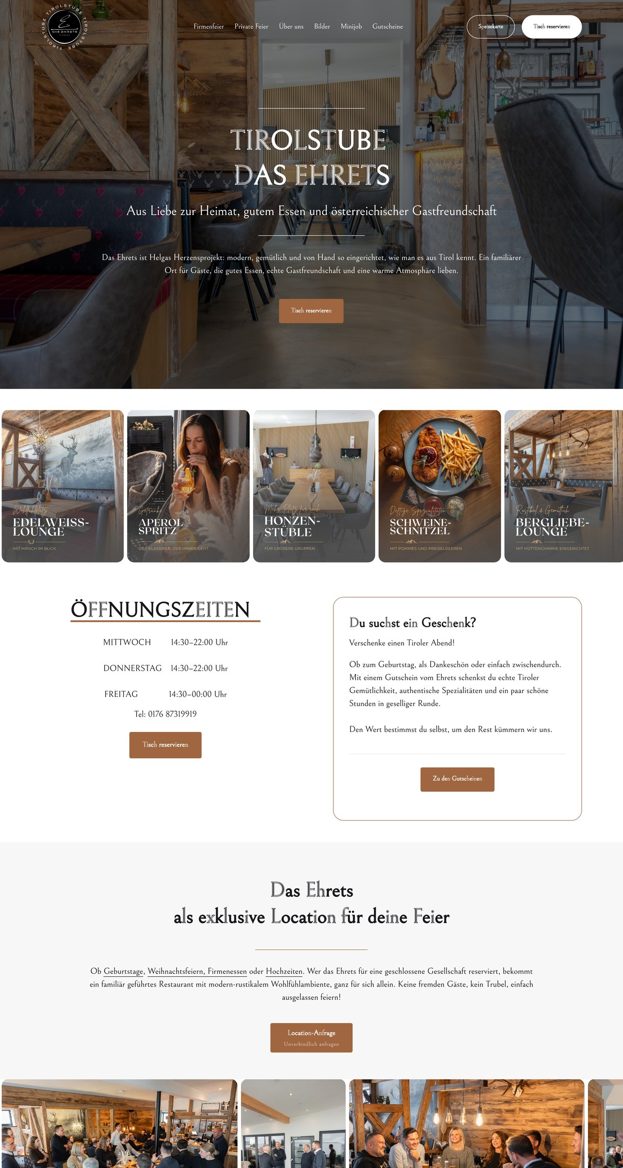 Das Ehrets website, first three screens