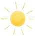 Gelbe Sonne mit Strahlen auf grünem Hintergrund.