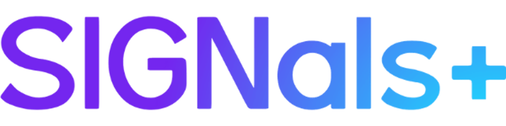 SIGNals+ Logo in lila und blauem Farbverlauf.