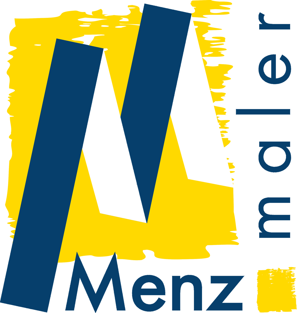 Logo: Blauer Buchstabe "M" auf gelbem Hintergrund mit Text "Menz" und "maler".