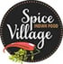 Logo "Spice Village Indian Food" mit roter Chilischote und grünen Kräutern auf schwarzem Kreis.