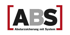 ABS Logo mit roter Klammer und Text "Absturzsicherung mit System".