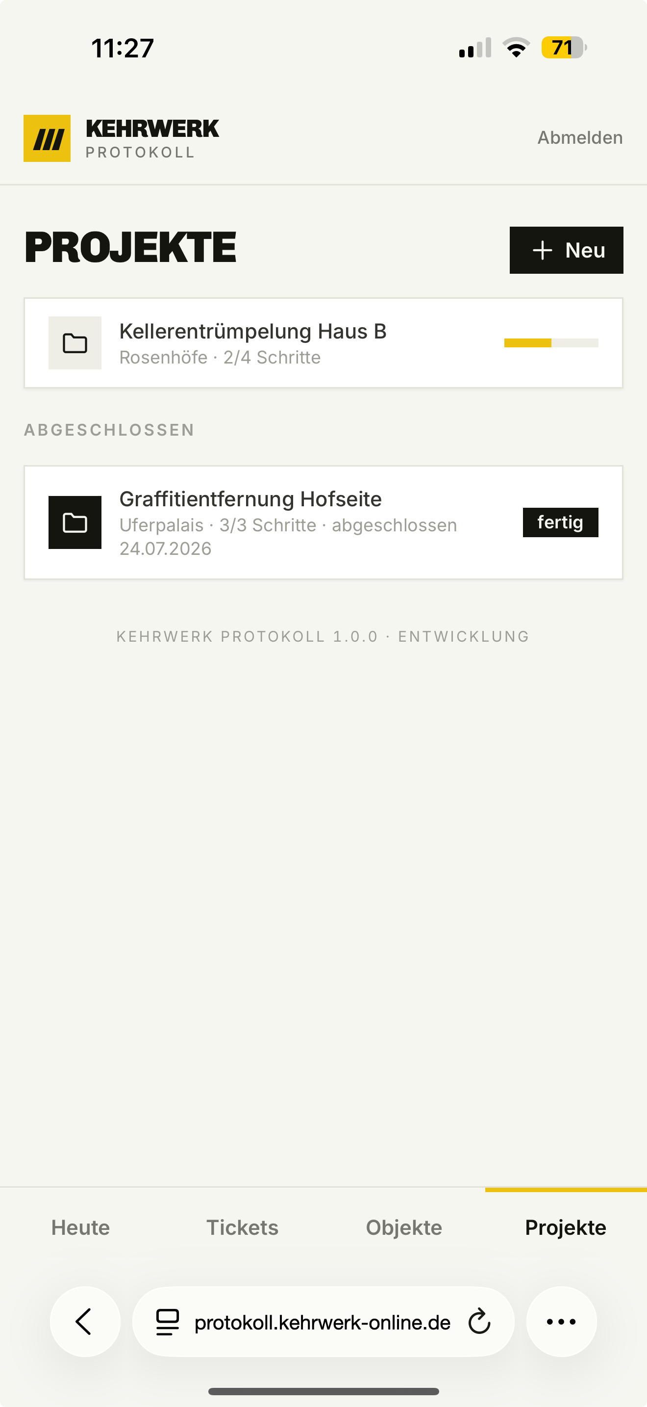 Kehrwerk Protokoll — Projekte