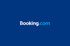 Booking.com-Logo auf dunkelblauem Hintergrund.