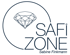 Safi Zone Logo mit Diamant-Symbol und dem Text "Sabine Finkmann" in Dunkelblau auf dunkelgrünem Hintergrund.