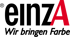 Das Einza-Logo mit schwarzem Text "einza" und rotem "A", darunter "Wir bringen Farbe".