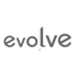Graues "evolve"-Logo auf dunkelgrünem Hintergrund.