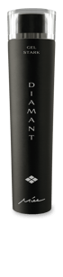 Schwarze Tube Miee Diamant Gel Stark mit silberner Aufschrift und transparenter Verschlusskappe vor schwarzem Hintergrund.