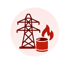 Rotes Piktogramm eines Strommastes neben einer brennenden Tonne in einem weißen Kreis - Software für Stabsarbeit - Notfall- und Krisenmanager (NKM®).