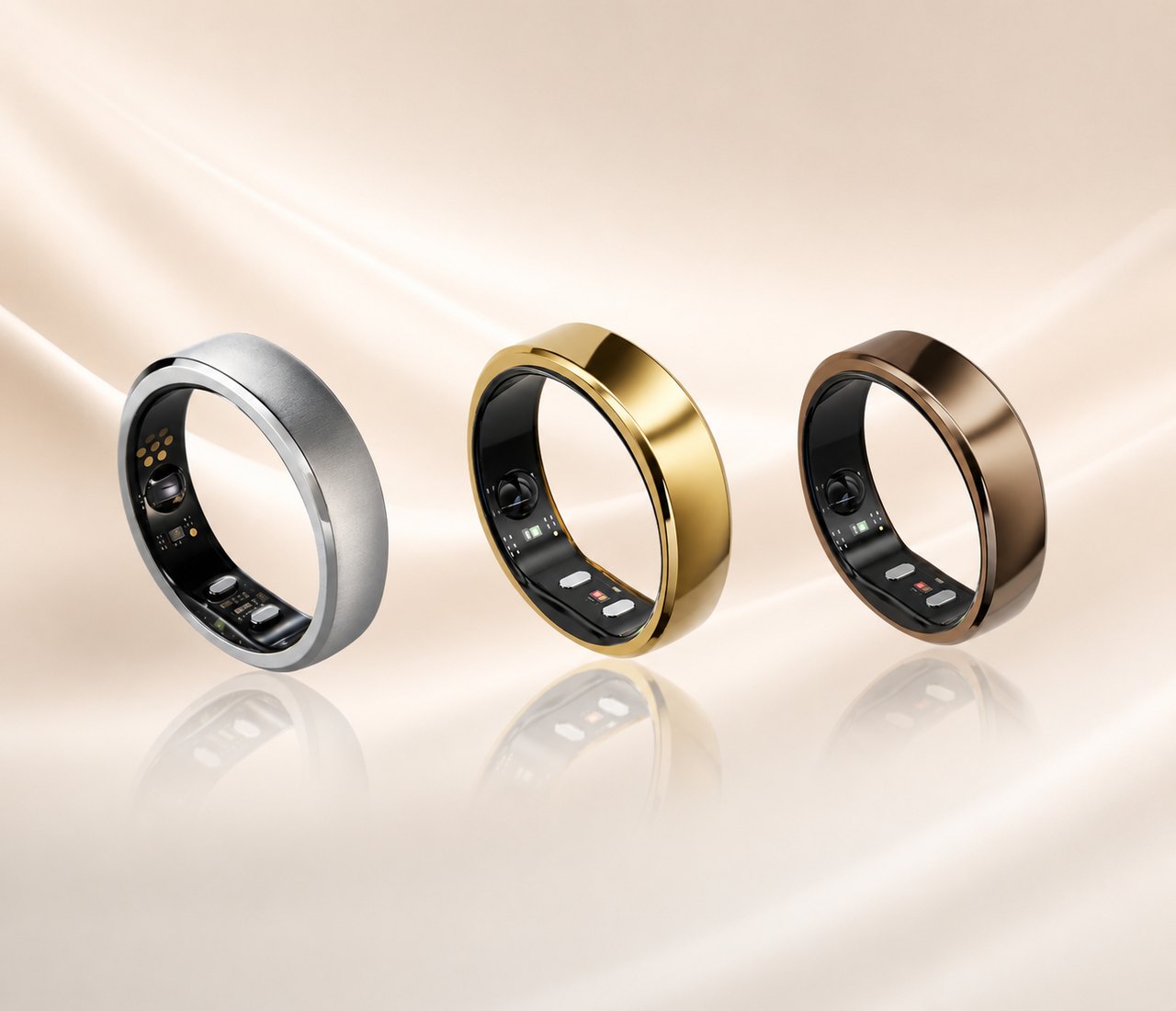 Drei Smart Ringe in Silber, Gold und Schwarz