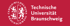 Logo der Technischen Universität Braunschweig mit Wappen und Schriftzug auf rotem Hintergrund.