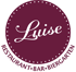Rundes, weinrotes Logo mit weißer Schrift "Luise" in der Mitte und "RESTAURANT BAR BIERGARTEN" darunter.