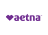 Purple Aetna logo featuring a stylized heart icon and lowercase text on a black background.
