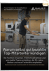 Ein Mann arbeitet an einer Maschine in einer Werkstatt, darüber der Text "Warum selbst gut bezahlte Top-Mitarbeiter kündigen".