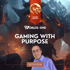 Man in purple shirt smiles, with "Worlds End" and "Gaming With Purpose" text over a dragon background.