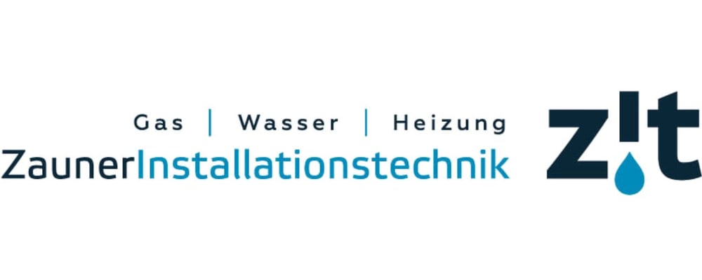 Logo "ZaunerInstallationstechnik", "Gas | Wasser | Heizung" und "z!t" mit Wassertropfen.