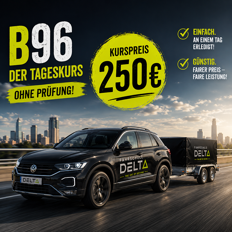 Der "Caravanführerschein" - Zuggewicht bis 4,25t bei uns in der Fahrschule DELTA zählt zu unseren 
Signature Ausbildungen und wird von Teilnehmern aus ganz Deutschland besucht. Das Beste daran ist, dass der Erwerb in einer 
Tagesschulung ohne Prüfung zum Kurspreis von 250€ bei uns in Mannheim stattfindet.