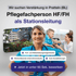 Lächelnde Pflegefachkraft, dahinter ein Pflegeheim und eine Pflegerin mit Seniorin. Text: „Pflegefachperson HF/FH als Stationsleitung“, „Jetzt in unter 60 Sek. bewerben“.