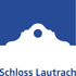 Blau-weißes Logo des Schlosses Lautrach mit einem stilisierten Giebel und dem Text "Schloss Lautrach".